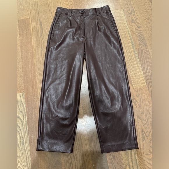 The Reset | R Label Slouchy Vegan Leather Trouser in Chocolate Burgundy Size S - Picture 6 of 17